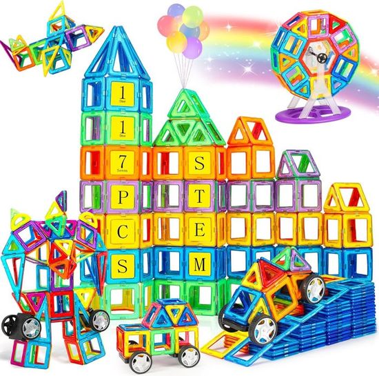 ToyUnited Cube Magnétique 200 Pièces Wagonnet Mine + 6 Plateaux Herbe - Jeu Construction Enfant 4-8 Ans