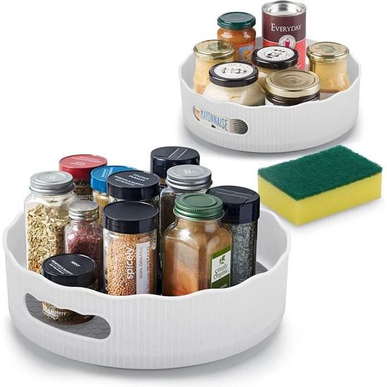 Organisateur Lazy Susan à 2 niveaux - Plateau tournant à épices de 30,5 cm en métal réglable pour placard de cuisine, garde-manger, comptoir, table à manger, armoire, salle de bain, meuble de