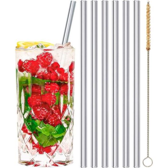 Lot De 6 Pailles En Verre Réutilisables – 20 Cm Avec Papillons, 2 Brosses De Nettoyage | Pour Bubble Tea, Cocktails, Smoothies