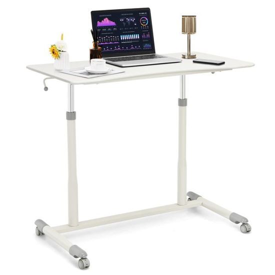 Bureau Assis-debout Mobile COSTWAY - Plateau Inclinable 90° - Hauteur Réglable 70-105 Cm - Roues Cachées - 60x48 Cm - Charge 50 Kg