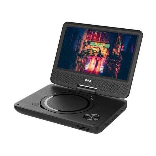 Lecteur DVD portable DJIX PVS906-20 9" rotatif avec port USB et lecteur carte SD - Noir