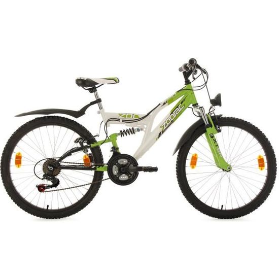 VTT tout suspendu enfant 24" KS Cycling Zodiac blanc-vert - 18 vitesses - freins V-brakes - cadre suspendu