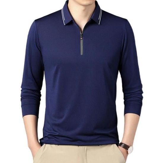 Pull Homme Col à Fermeture Éclair Manches Longues Pullover Col Montant