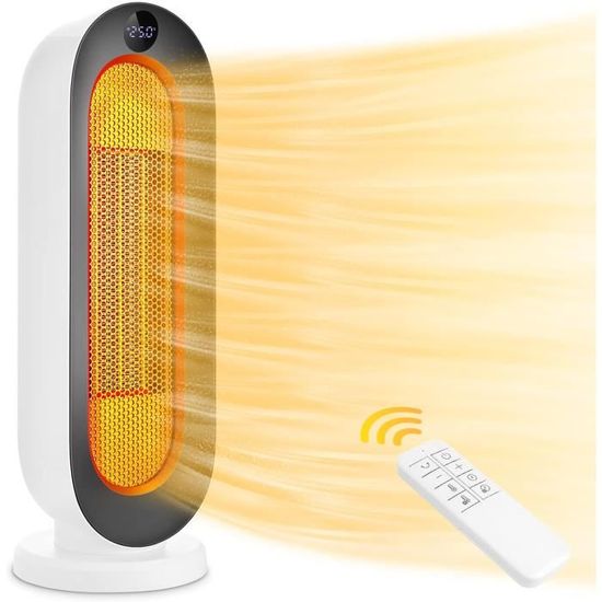 Chauffage D'appoint Céramique PTC 2000W - Oscillation 70°, Minuterie 12h, Télécommande - Ultra Silencieux (35dB) - Mode Eco Et Thermostat - Classe A