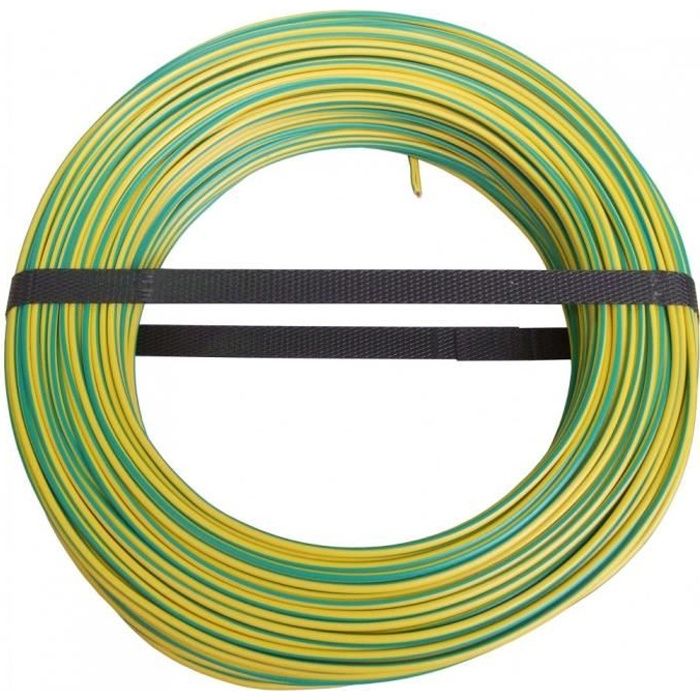 Fil électrique 2.5 mm² h07vu L.100 m, vert / jaune