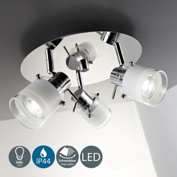 Plafonnier Led Moderne 3 Spots Orientables, Ampoules Led Gu10 9W Éclairage Intérieur Métal