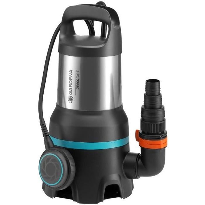 Pompe d'évacuation eau chargée 25000 GARDENA – Débit max /h & pression max 1.1bar – Extension garantie 9046 20