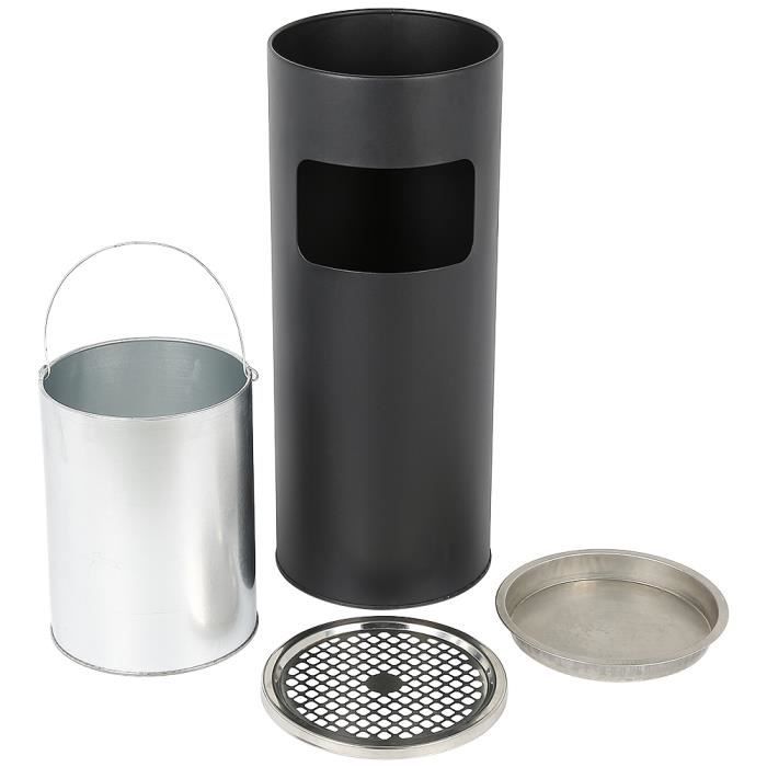 POUBELLE EN ACIER INOXYDABLE ROND AVEC CENDRIER POUBELLE EXTERIEUR - NOIR - ø25 x 60 cm