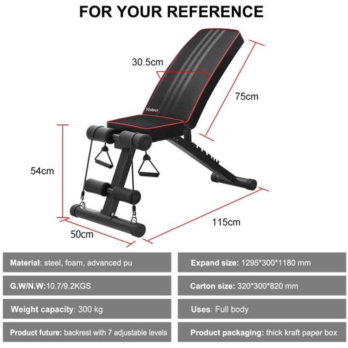 Banc de Musculation Pliable Multifonction Sit-up Fitness Supporter la capacité de 330lbs
