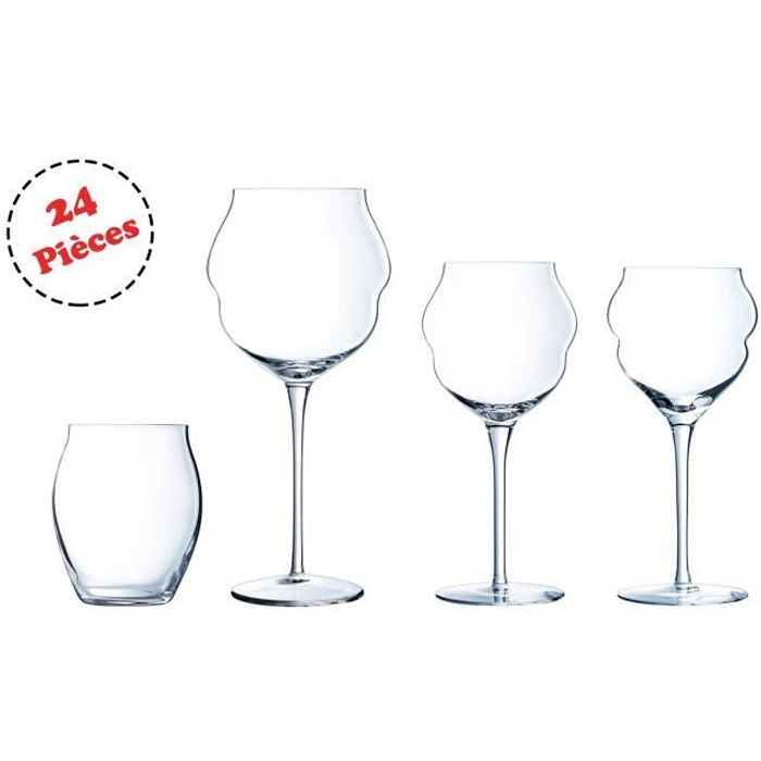 Assortiment Complet de 24 Verres de la Collection Macaron par Chef&Sommelier - Service de Verres à Pied avec Verre à Eau