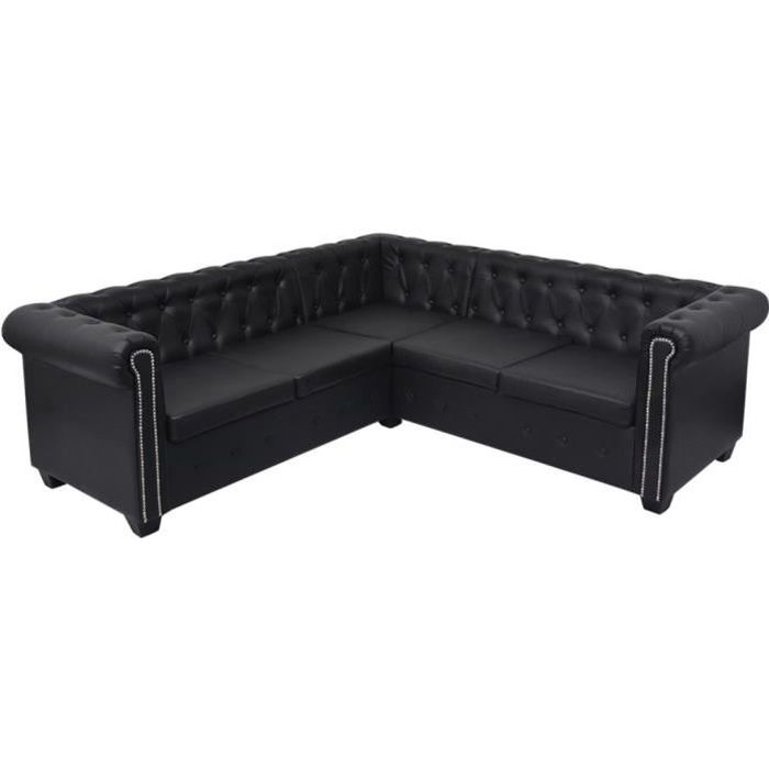P66 vidaXL Canape Chesterfield 5 places Cuir artificiel Noir
