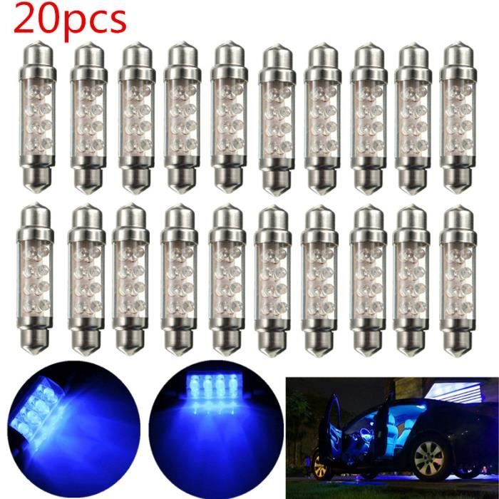 TEMPSA 20x 42MM C5W 8 LED Ampoule Voiture Lampe Plaque Xenon Navette Bleu Plafonnier Veilleuse Canbus