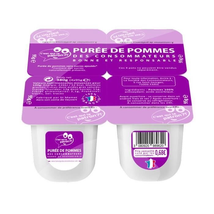 Purée de pommes - 4x95g - C'est Qui Le Patron