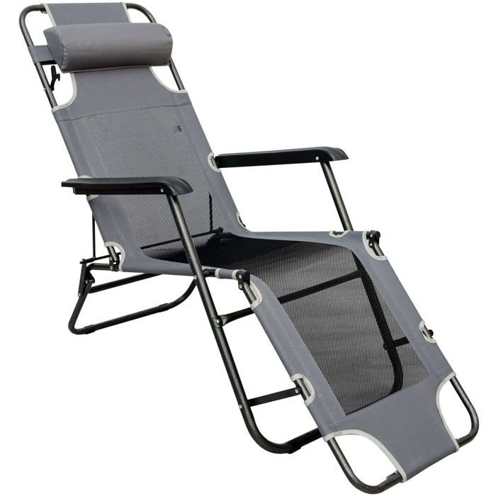 Chaise Longue Pliable pour camping et jardin - Transat Inclinable avec repose-tête - Structure en acier - Poids max supporté 120 ...