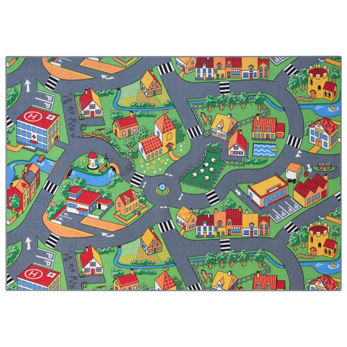 Tapis de Jeu Enfant 140x200cm, Little Village - Tapis Circuit Voiture - Lavable - Antidérapant - Carpet Studio