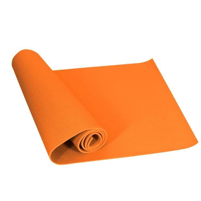 Yoga D'Exercice Antidérapant Entraînement Pilates Tapis de Yoga avec Sangle de Transport Orange 173X61X0.6cm