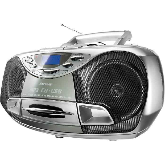 Karcher RR 510N Portable Radio CD Stéréo (Lecteur CD / MP3, Radio FM, Cassette, Lecture MP3, 100 Watt (PMPO), USB 2.0).
