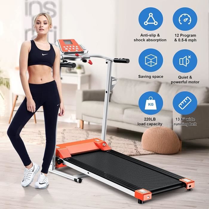 BESPORTBLE Tapis de marche - 10km moteur de 1.5HP - pliable - Orange