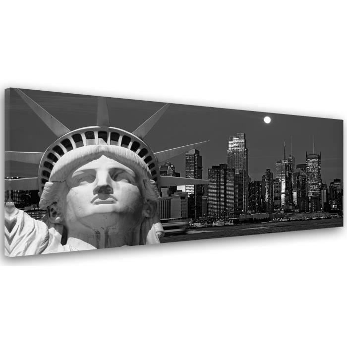 Tableau déco mural impression sur toile 30x90 VUE PHOTO NEW YORK STATUE DE LA LIBERTÉ NOIR ET BLANC