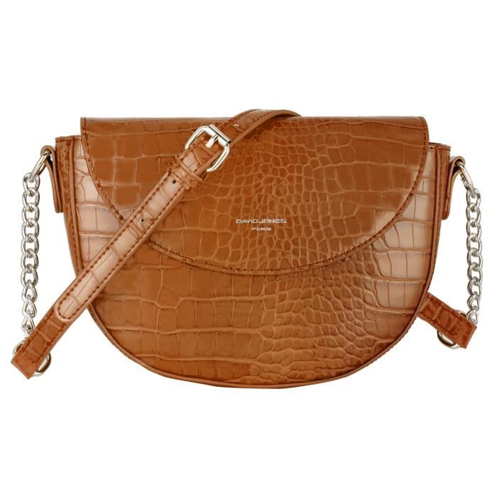 David Jones - Petit Sac Bandoulière Crocodile Femme - Demi Lune Simili Cuir Croco - Besace Sacoche Pochette Epaule Soirée - Marron