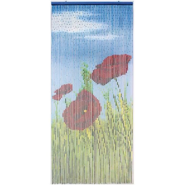 Rideau de porte Coquelicot bâtonnets bambou peints - 90x200 cm