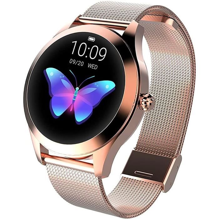 LUNIQUESHOP Round Smartwatch, Montre Intelligente Homme Femme avec Fréquence Cardiaque, Bracelet connecté, Podometre, Tactile, écran