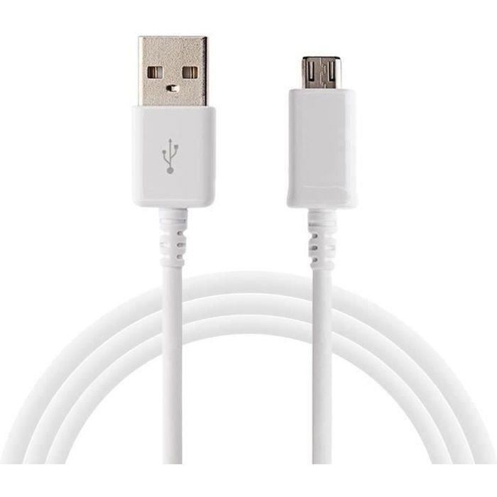 Cable USB Chargeur Blanc [Compatible Huawei P7-P8-P8LITE-P8LITE2017-P9LITE-P10LITE-PSMART] Port Micro USB 1 Metre [Phonillico®]
