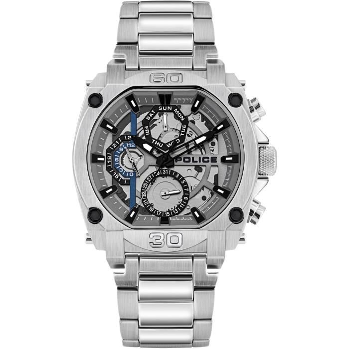 Police - Montre homme - PL.15472JS-13M - Bracelet acier - Cadran squelette - Multifonctions