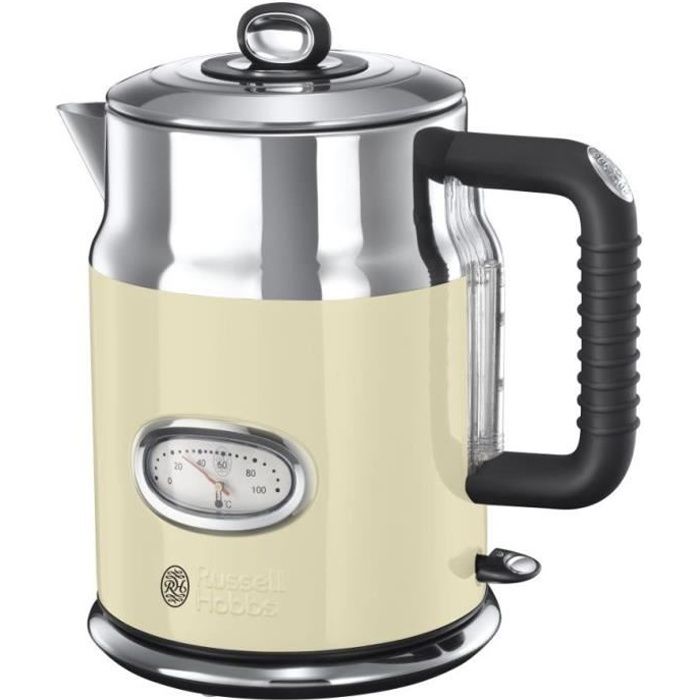 RUSSELL HOBBS 21672-70 Bouilloire Electrique 1,7L Rétro Vintage, Ebullition Rapide, Niveau Eau Visible, Couvercle Amovible - Crème