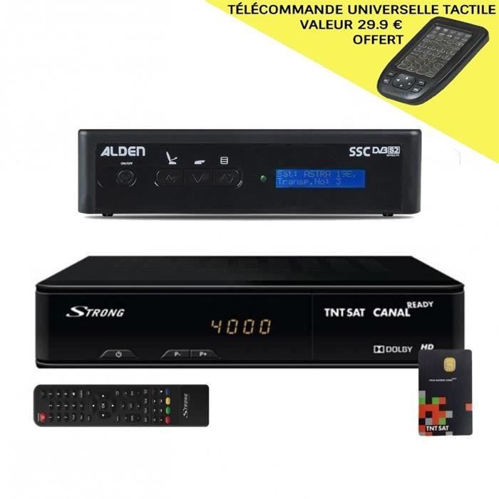 OFFRE: STRONG RÉCEPTEUR SATELLITE HD + CARTE TNTSAT V6 + POINTEUR MRA ALDEN POUR ASTRA + TÉLÉCOMMANDE UNIVERSELLE TACTILE REDLINE