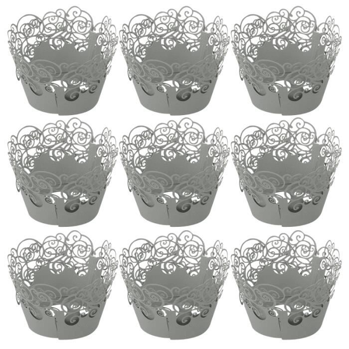 60pcs Cupcake Wrappers Cake évider modèle résistance à haute température pour le gâteau (gris clair) GATEAU PATISSIER