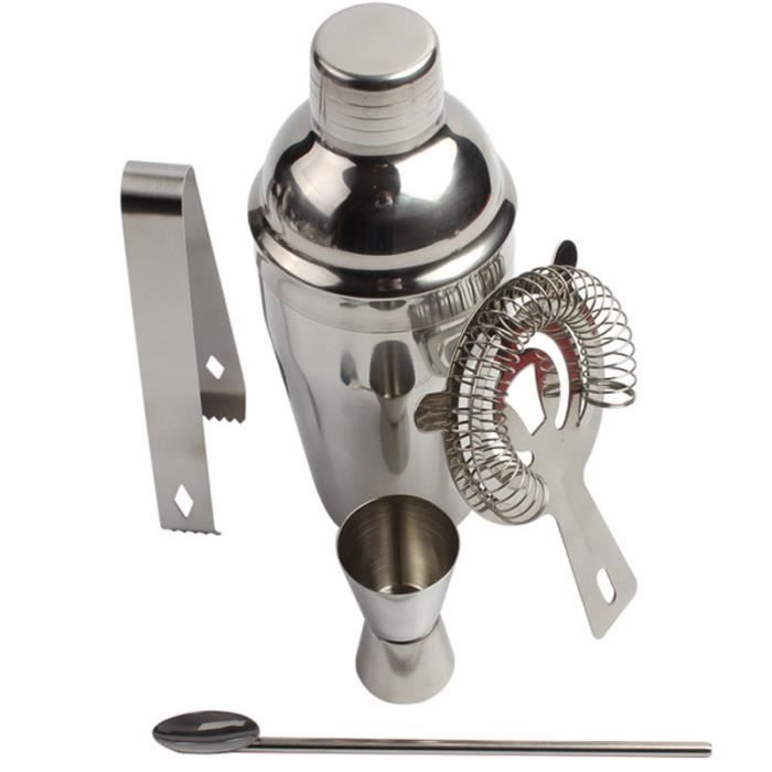 5 pièces Durable Pratique Argent Barman Barware Ustensiles Bar Outils Cocktail Shaker Ensemble SHAKER - AGITATEUR - SET COCKTAIL