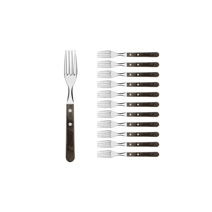 TRAMONTINA Fourchette de table Gaucho, 12pcs, Inox et bois, Marron