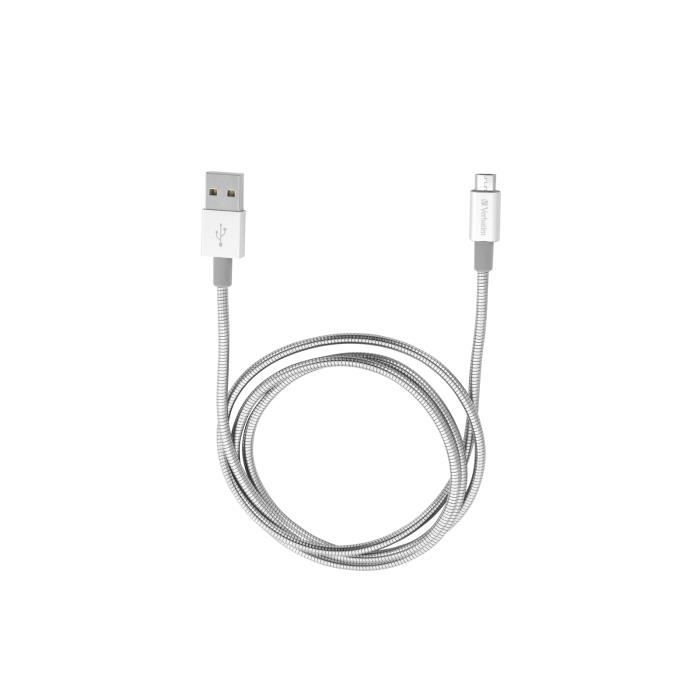 Verbatim Câble de synchronisation et de charge pour micro-USB, 100 cm, argent, 1 m, USB A, Micro-USB A, Mâle-Mâle, Argent
