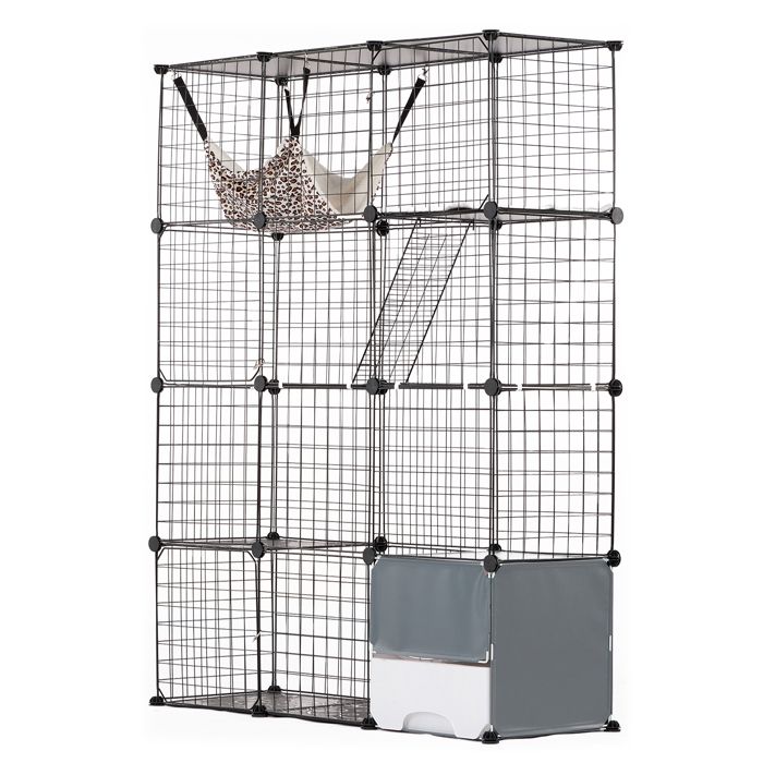 Meilleurs prix pour Cage Parc pour Chat 4 Niveaux-VEVOR-1041x360x1397 mm-avec Bac à Litière, Hamac, Échelle, Espace Exercice Extérieur Intérieur