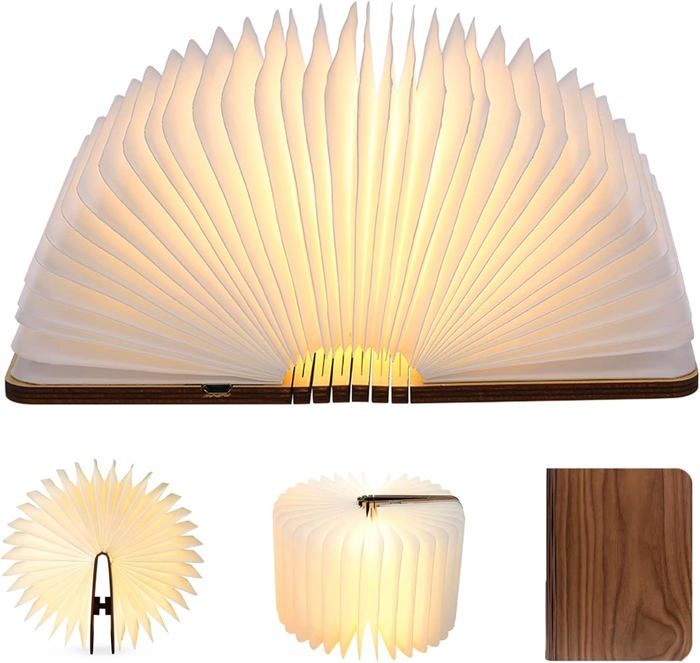 Lampe de livre LED pliante en bois lampe de bureau LED en noyer noir veilleuse lampe de livre rechargeable USB (9*12*2.5 cm)