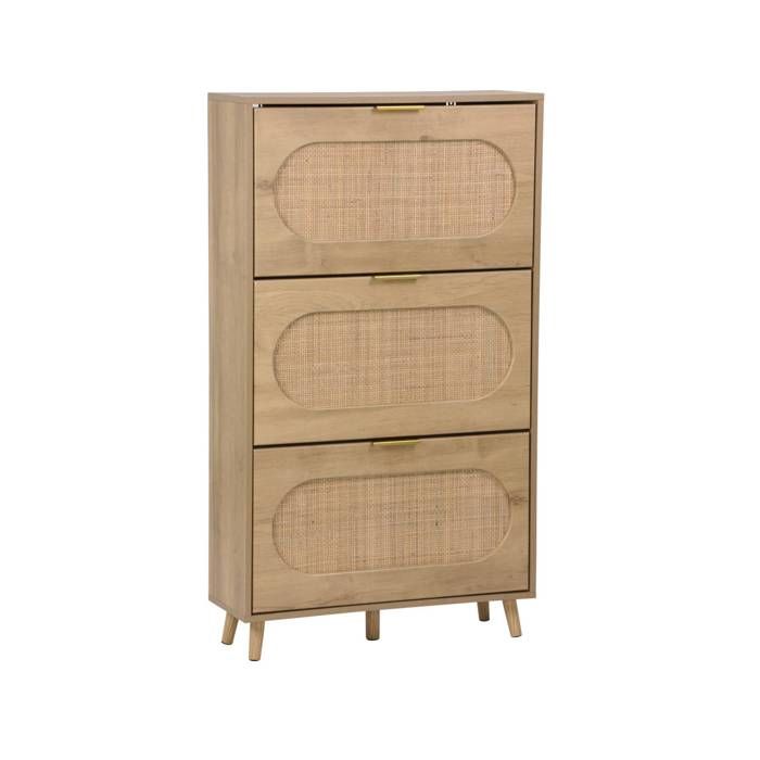 Meuble à chaussures décor bois et cannage 3 abattants EVA