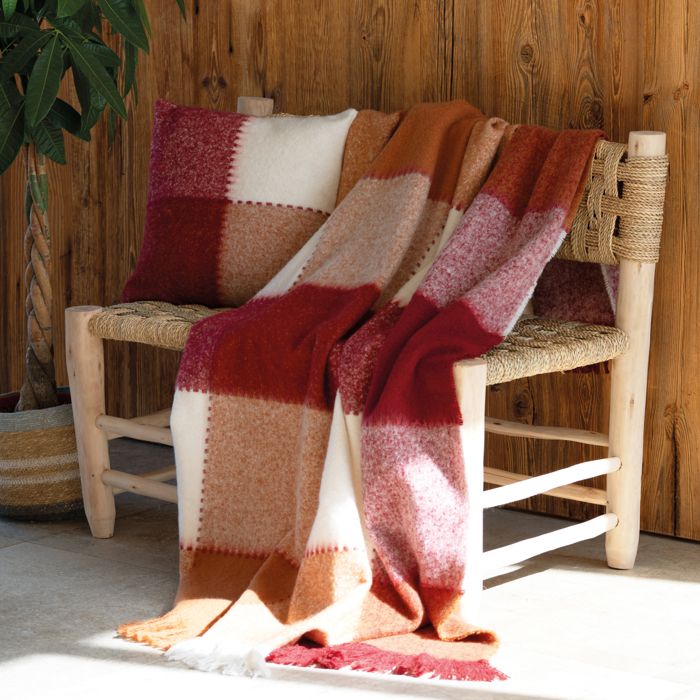 Plaid à carreaux aspect mohair Bordeaux 130x180 cm