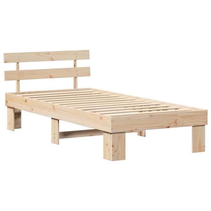 PROMOTION Cadre de Lit - 1 personnes avec tête de lit 90x190 cm - Bois massif Pin 91274 - BestMeuble