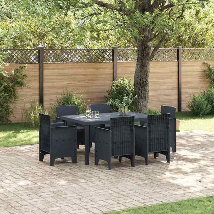 vidaXL Ensemble de jardin 7 pièces noir en poly rattan avec table et 6 chaises parfait pour votre terrasse ou votre patio 3378555