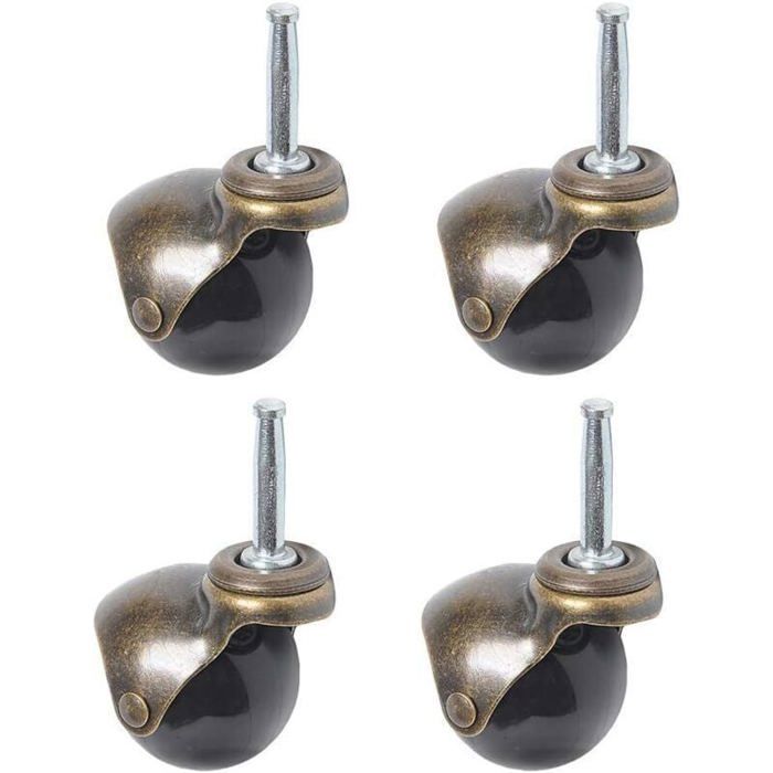 Roulettes pour meubles - Tige de préhension - Dessus recouvert - Pivotant à 360 degrés - 50 mm - Lot de 4