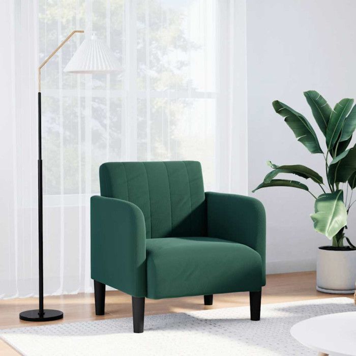 Fauteuil - Vert foncé - Velours - 1 place - Accoudoirs