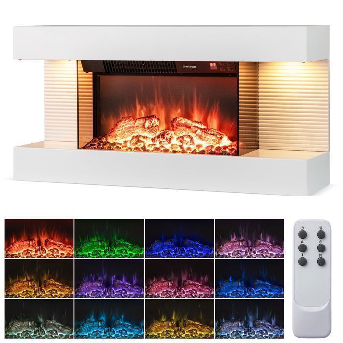 GOPLUS Cheminée Électrique 750/1500W avec Manteau Flottant Effet Flamme 3D & Réglable en 12 Couleurs Minuteur 8H
