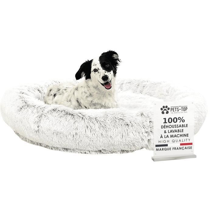 One PETS-TOP Coussin Chien Dehoussable Lavable Lit pour Dog Moyen Grand Forme Donut Matelas Apaisant Anti Stress 130 cm Gris