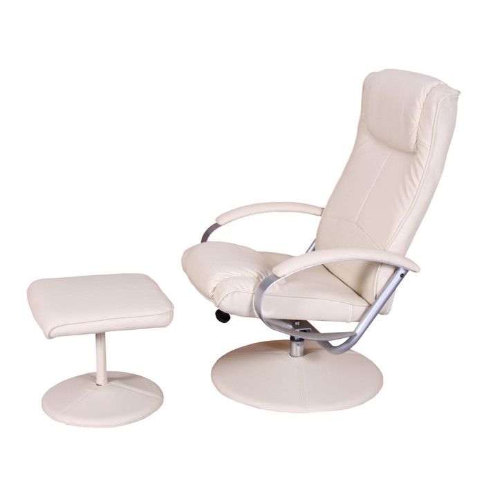 Fauteuil de relaxation N44 avec pouf pivotant simili-cuir blanc Fauteuil de relaxation N44 avec pouf pivotant simili-cuir blanc