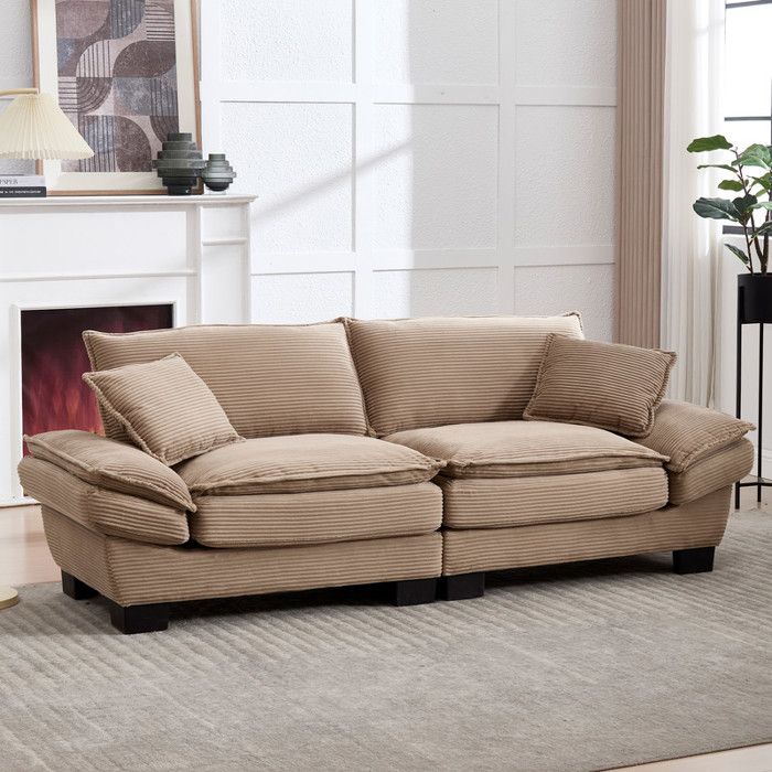 Canape droit 224 x 81 x 81 cm canape velours cotele avec repose-pieds coussins latéraux