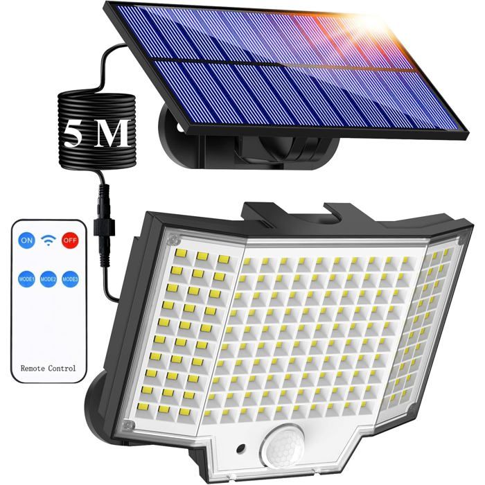 Projecteur solaire de sécurité extérieur avec détecteur de mouvement (lot de 1) projecteur solaire avec capteur pour jardin.