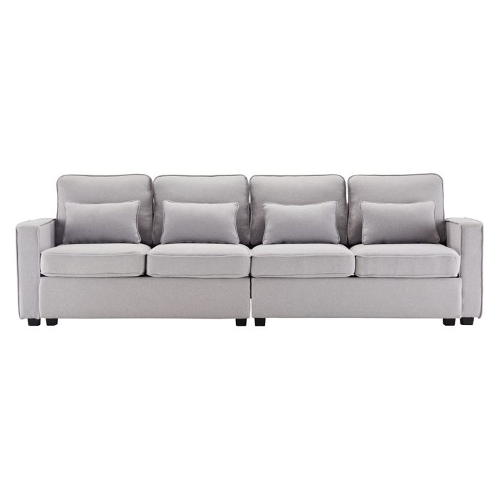 Canapé droit 4/5 Places en Lin ModernePoches aux Accoudoirs4 Oreillers Lombaire264 x 83 x 87cmGris Clair