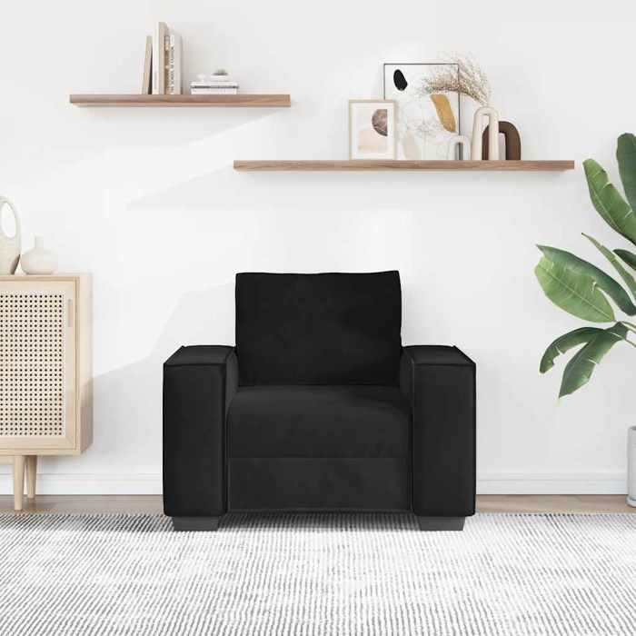 Fauteuil en velours - MANGO - Noir - 60 cm - 99x78x84 cm - Velours polyester - Cadre en bois et métal Fauteuil en velours - MANGO - Noir - 60 cm - 99x78x84 cm - Velours polyester - Cadre en bois et métal
