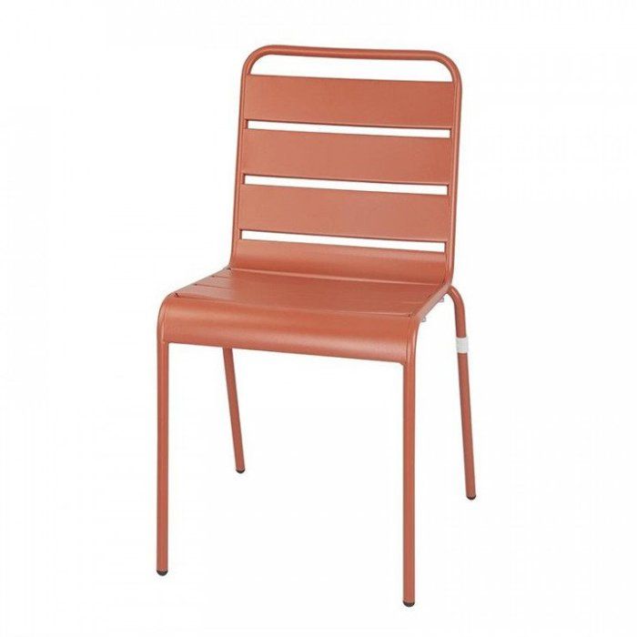 Lot de 4 chaises à lattes assise (H)450 mm empilables en acier thermolaqué rouge terracotta Lot de 4 chaises à lattes assise (H)450 mm empilables en acier thermolaqué rouge terracotta